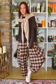 Nora Brushed Cotton Gingham Classic Barrel Pant Coffee Bean